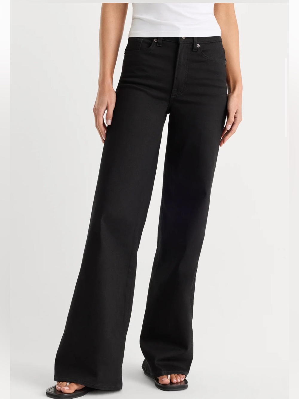 Good American Good Waist Palazzo Wide Leg Black Jeans Size 8
